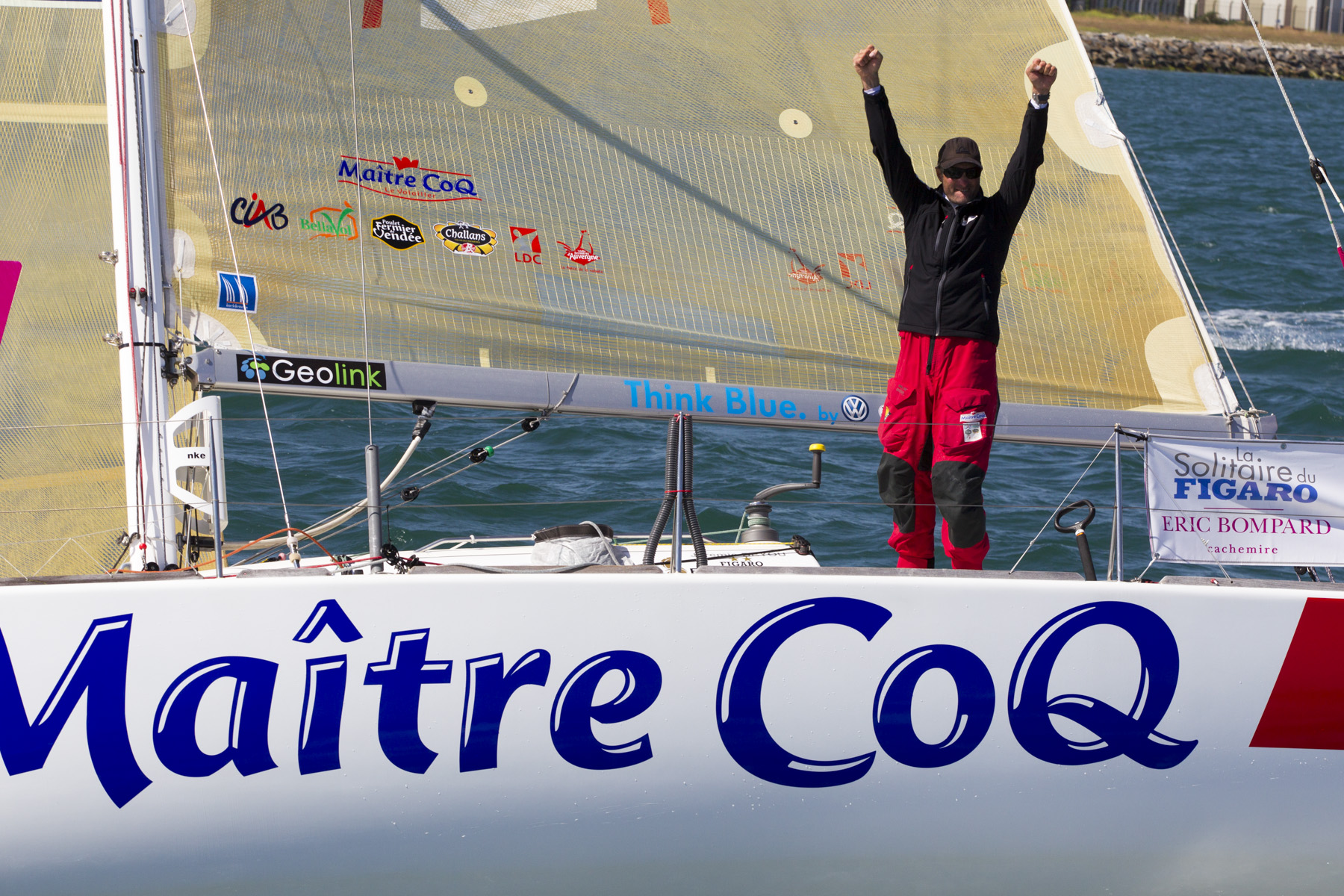 Victoire de Jeremie Beyou (Maitre Coq) sur de la 4eme etape de la Solitaire du Figaro Eric Bompard Cachemire 2014 entre Les Sables d'Olonne et Cherbourg