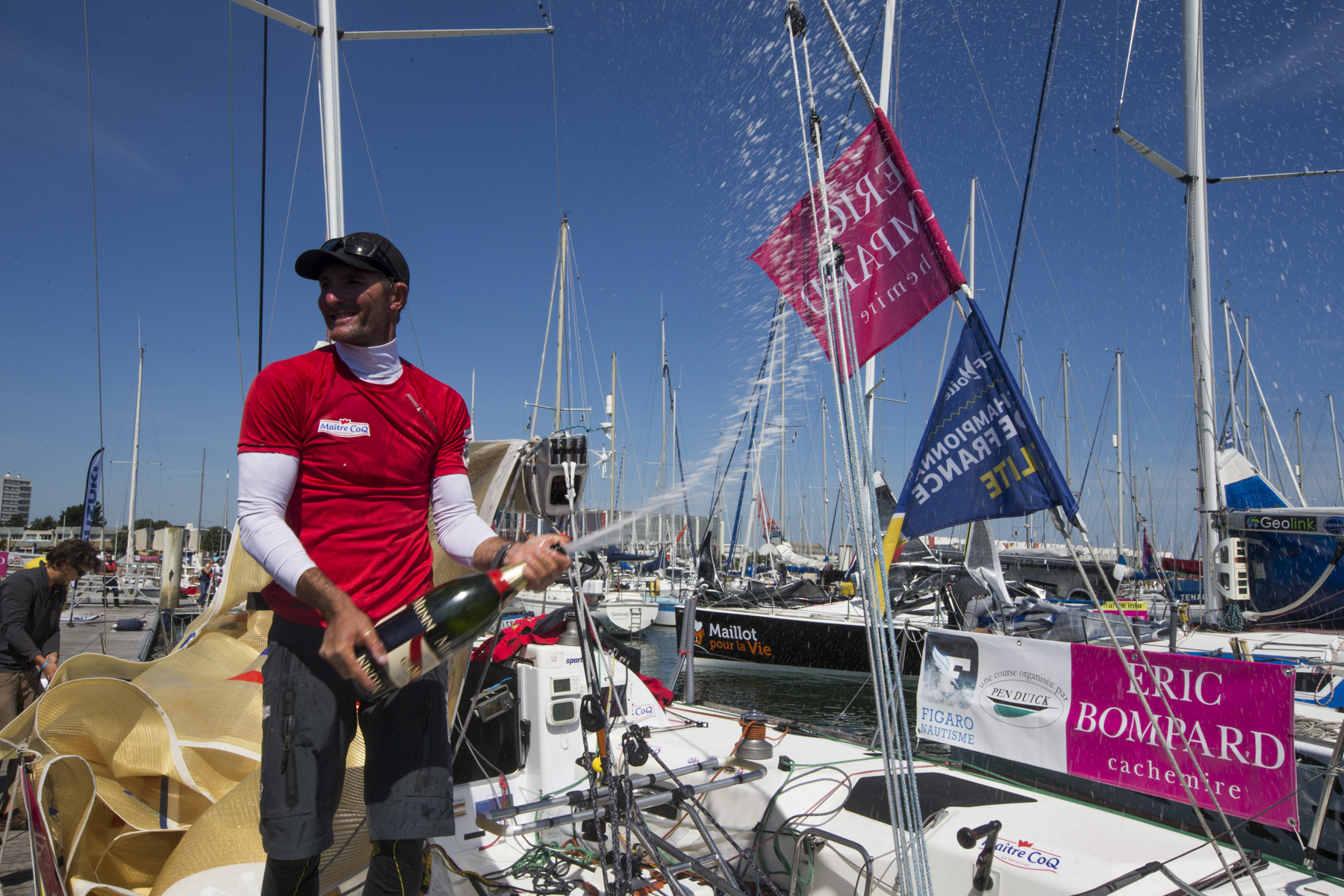 Victoire de Jeremie Beyou (Maitre Coq) sur de la 4eme etape de la Solitaire du Figaro Eric Bompard Cachemire 2014 entre Les Sables d'Olonne et Cherbourg