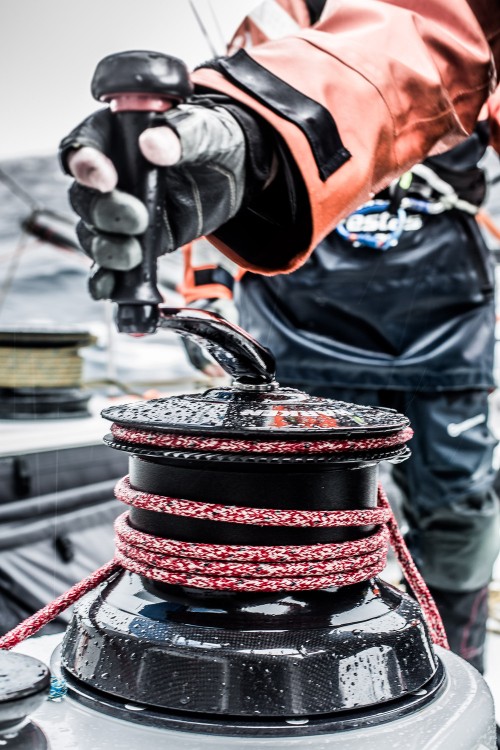 Harken winches being used a lot today for trimming. Day 22 at Sea.