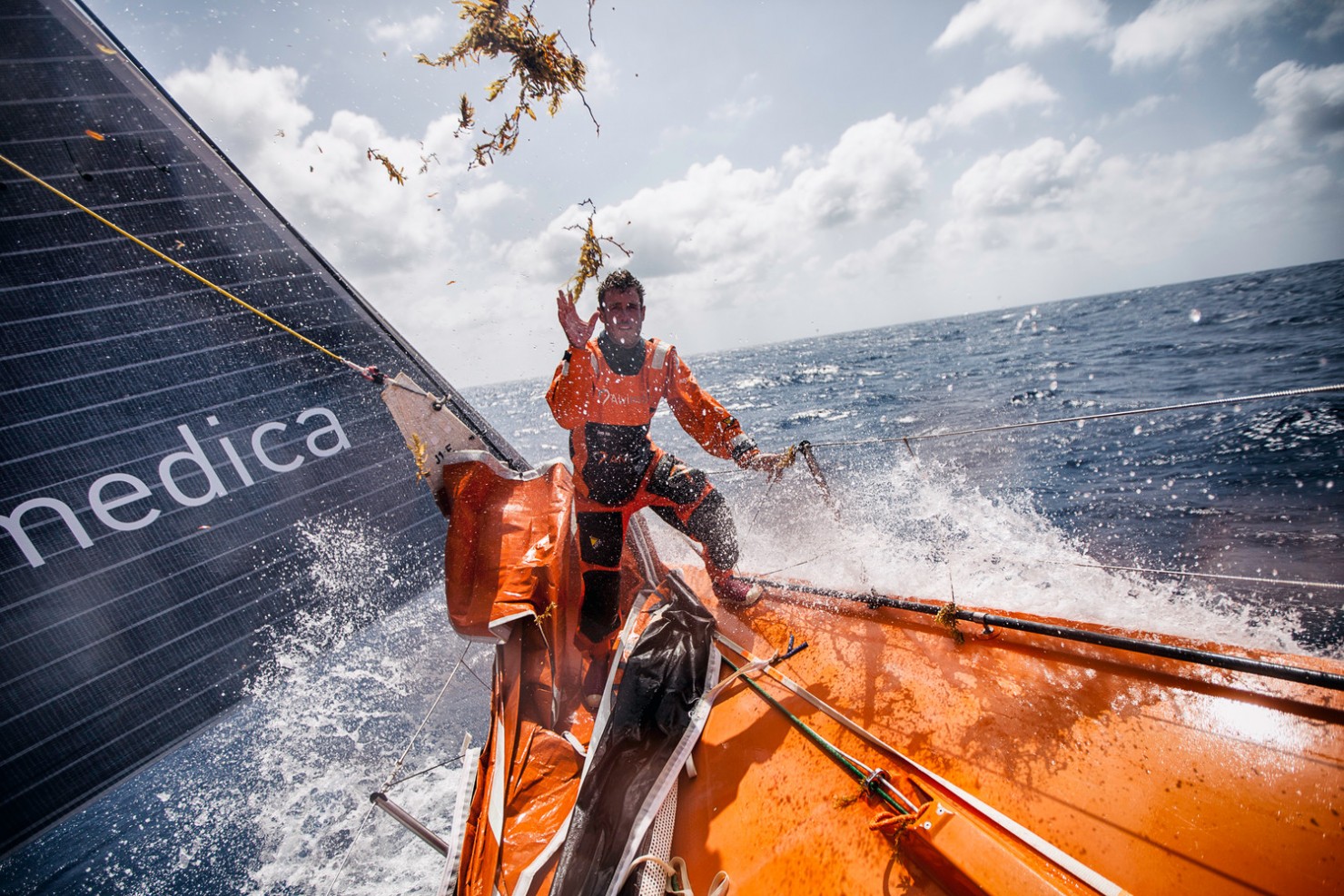 2014-15, Leg6, OBR, ONBOARD, TEAM ALVIMEDICA, VOR, Volvo Ocean Race, Nick Dana, seaweed, bow, sail, weed, splash