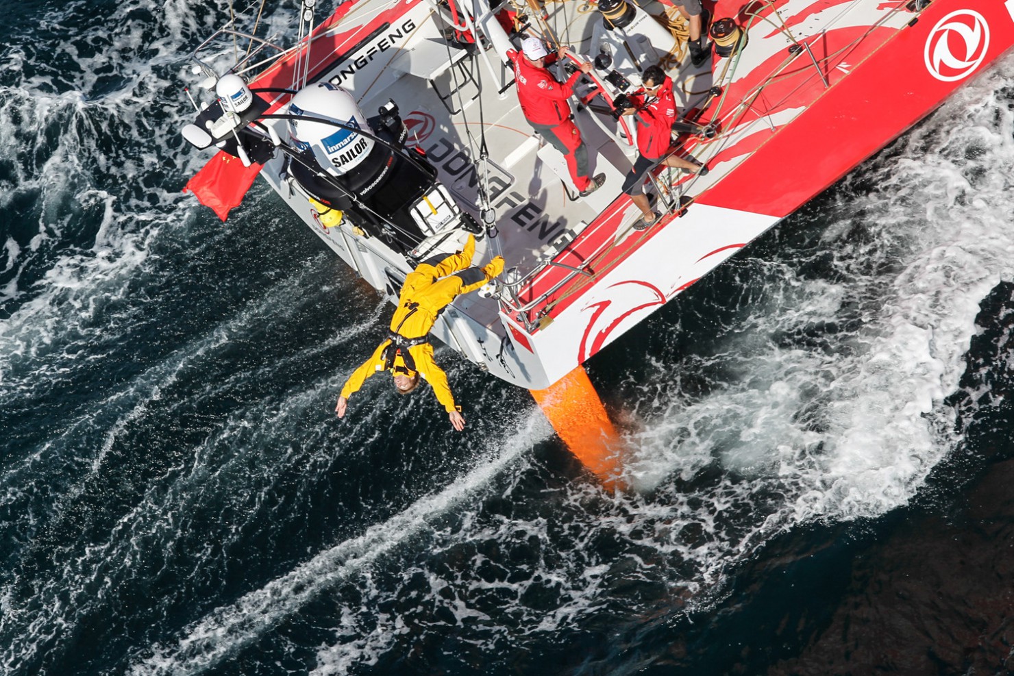2014-15, VOR, Volvo Ocean Race, Race, Lorient, Aerial, start, Leg9, Dongfeng Race Team, jumper
