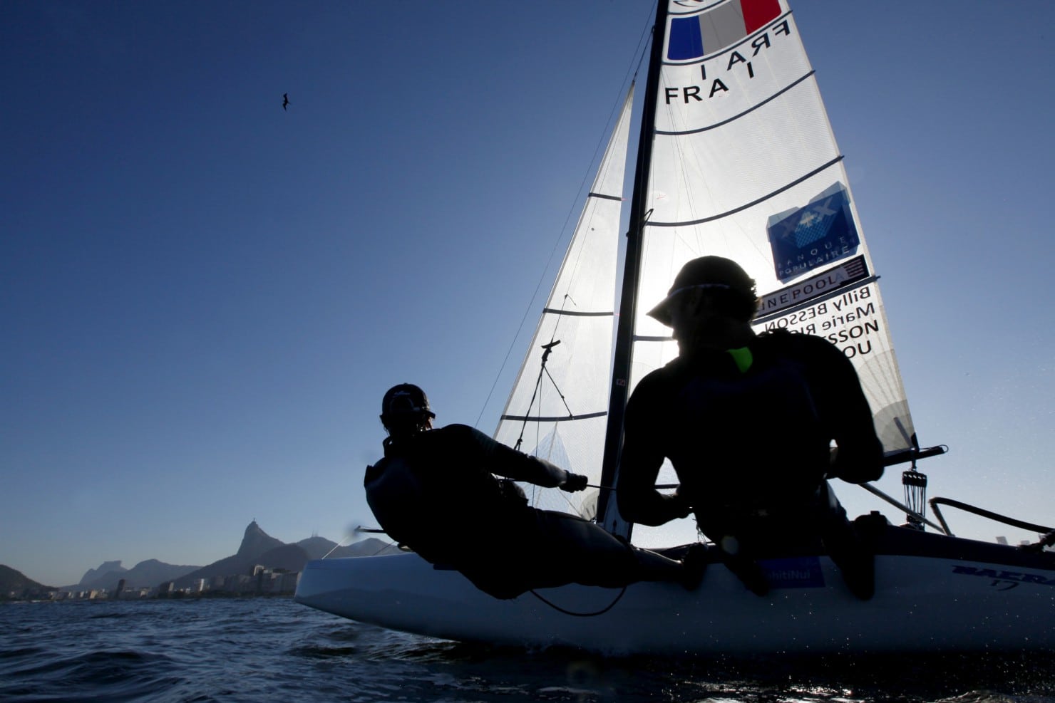 action, adrenalin, athletic, athlets, Billy Besson, Brasil, Brazil, breeze, Brésil, colour, crew, design, dinghy, Fédération Française de Voile, fiberglass, fleet, fun, horizontal, International Sailing Federation, ISAF, ISAF Sailing World Cup, liquid, Marie Riou, mast, Nacra, Nacra 17, ocean, Olympic, Olympic class, Olympic sailing, one design, outdoor, performance, physical, propulsion, regatta, Rio 2016, Rio de Janeiro, sail, sailing, sea, sport, sunny, tactic, team, team work, test event, training, trim water, water, weather, wind, wind surf, yacht, yachting