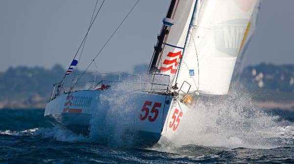 05-2009, DAY, MONOHULL, OUTSIDE, TRANSMANCHE, ABER WRAC'H, START, HORIZONTAL, CLASS 40, TELECOM ITALIA, GIOVANNI SOLDINI, KARINE FAUCONNIER