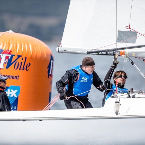 2016, Branding, Buoy, FRA 1 Bruno Jourdren FRABJ9 FRAEF12 - Eric Flageul- FRANV7 - Nicolas Vimont-Vicary, Hyeres, Olympic Sailing, Sailing World Cup, Sailing World Cup Hyeres TPM 2016, Sonar, World Sailing