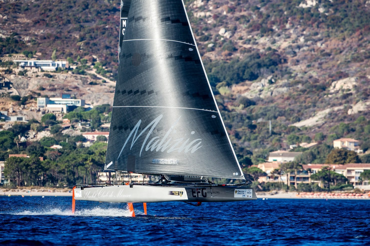 Calvi, Corsica, Extreme sailing, Fastest boats, GC32, GC32 Orezza Corsica Cup, GC32 Racing Tour, MALIZIA - YACHT CLUB DE MONACO, catamaran, foiling, foiling catamaran, one design yacht, sailing, speed, yachting