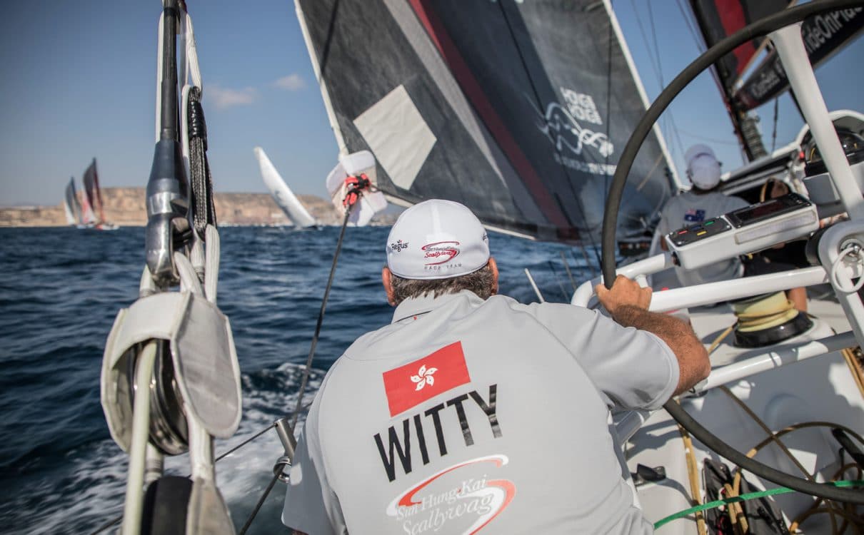 Skipper,Spain,Helm,Wheel,Alicante,2017-18,on board,on-board,port, host city,Team Sun Hung Kai/Scallywag,David Witt,Witty,MAPFRE In-Port Race Alicante