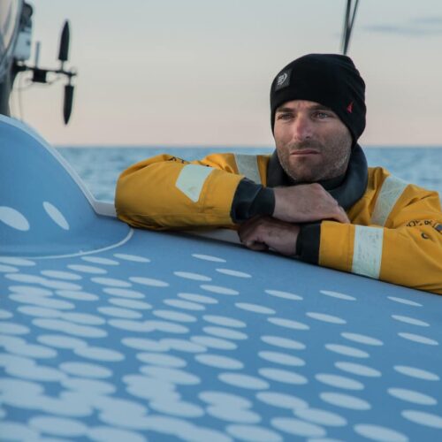 Leg 11, from Gothenburg to The Hague, day 02 on board Turn the Tide on Plastic. Nico Lunven looking for wind. 23 June, 2018.